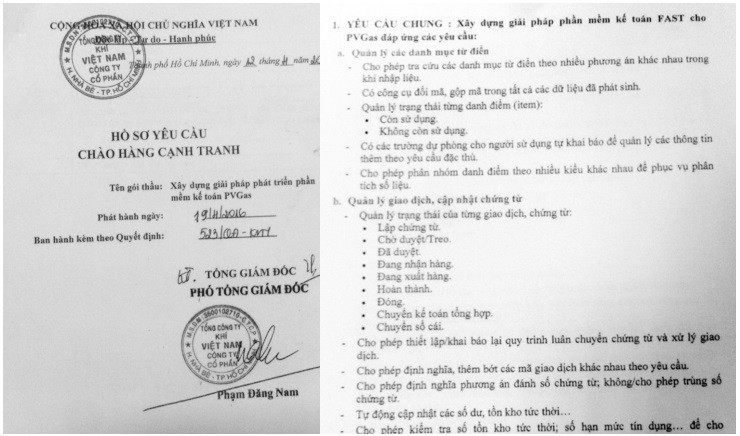 Trang 30 của HSYC có đưa ra yêu cầu chung là: “Xây dựng giải pháp phần mềm kế toán FAST cho PVGas…”. Ảnh: Nhã Chi