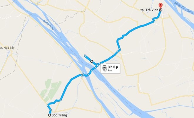 Cầu Đại Ngãi bắc qua sông Hậu nối hai tỉnh Sóc Trăng và Trà Vinh. (Ảnh: Google Map)