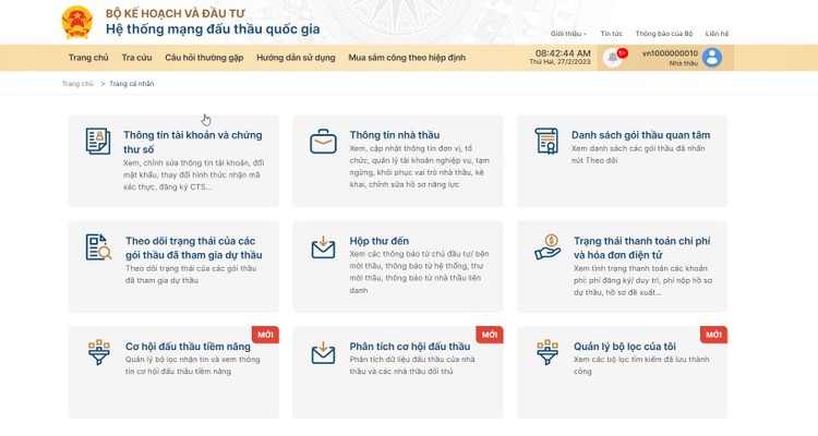 Các chức năng mới trên Hệ thống e-GP dành cho nhà thầu