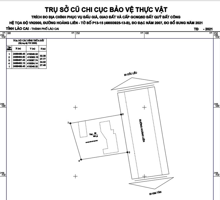 Bản đồ tỷ lệ 1:500 Trụ sở cũ Chi cục Bảo vệ thực vật, phường Cốc Lếu, TP Lào Cai