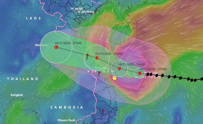 Bão số 13 mạnh lên cấp 14. Ảnh: VNDMS.