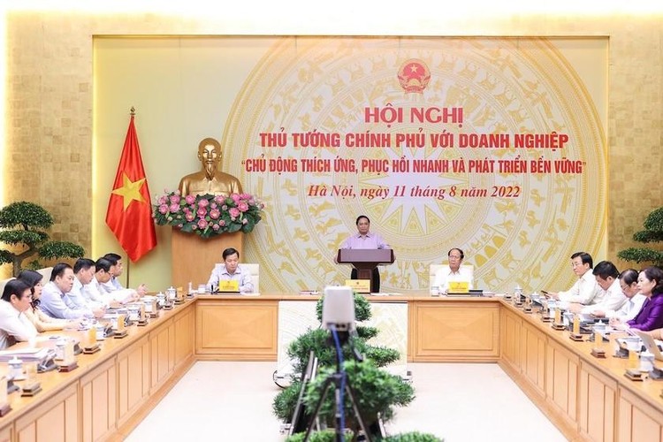 Hội nghị toàn quốc giữa Thủ tướng Chính phủ với các doanh nghiệp với chủ đề “Chủ động thích ứng, phục hồi nhanh và phát triển bền vững”. Ảnh VGP