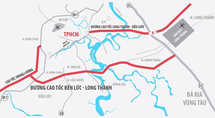 Hướng tuyến Dự án cao tốc Bến Lức - Long Thành