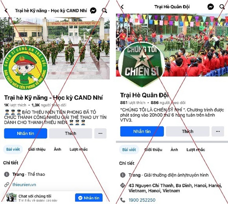 Nhiều fanpage giới thiệu trại hè Công an nhân dân, Quân đội nhân dân có dấu hiệu lừa đảo