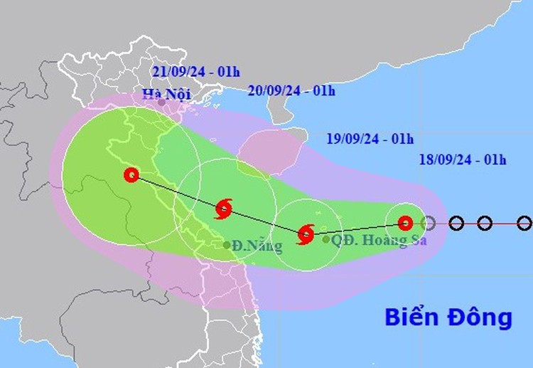 Dự báo vị trí và đường đi của áp thấp nhiệt đới (bão số 4). Ảnh NCHMF