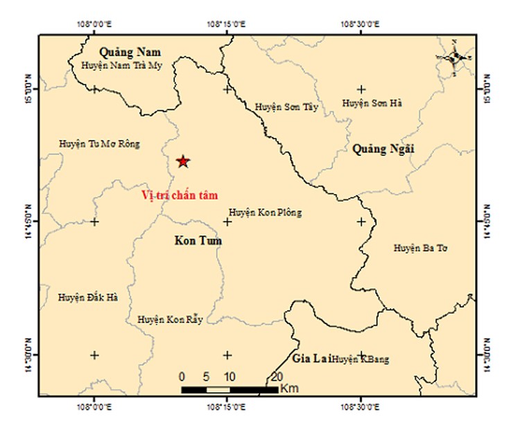 Trận động đất có độ lớn 2.5 xảy ra tại vị trí có tọa độ (14.865 độ vĩ Bắc, 108.168 độ kinh Đông) vào 08 giờ 59 phút 54 giây (giờ Hà Nội) ngày 7/2