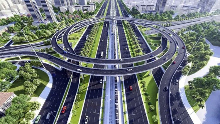 Phối cảnh nút giao khác mức đường Vành đai 3,5 với Đại lộ Thăng Long. Ảnh: Chủ đầu tư