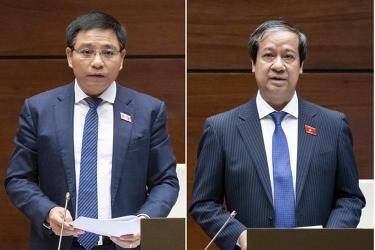 Bộ trưởng Bộ Tài chính Nguyễn Văn Thắng (trái) và Bộ trưởng Bộ Giáo dục và Đào tạo Nguyễn Kim Sơn sẽ trả lời chất vấn trước Quốc hội.