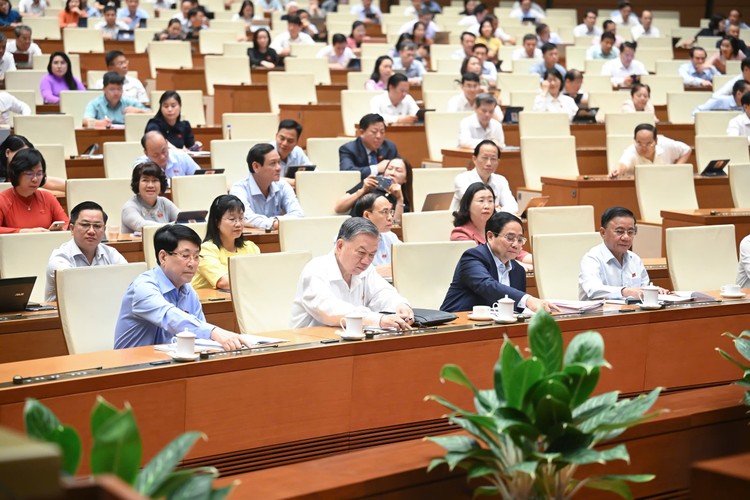 Các đại biểu bấm nút thông qua Nghị quyết của Quốc hội sửa đổi, bổ sung một số điều của Hiến pháp năm 2013 