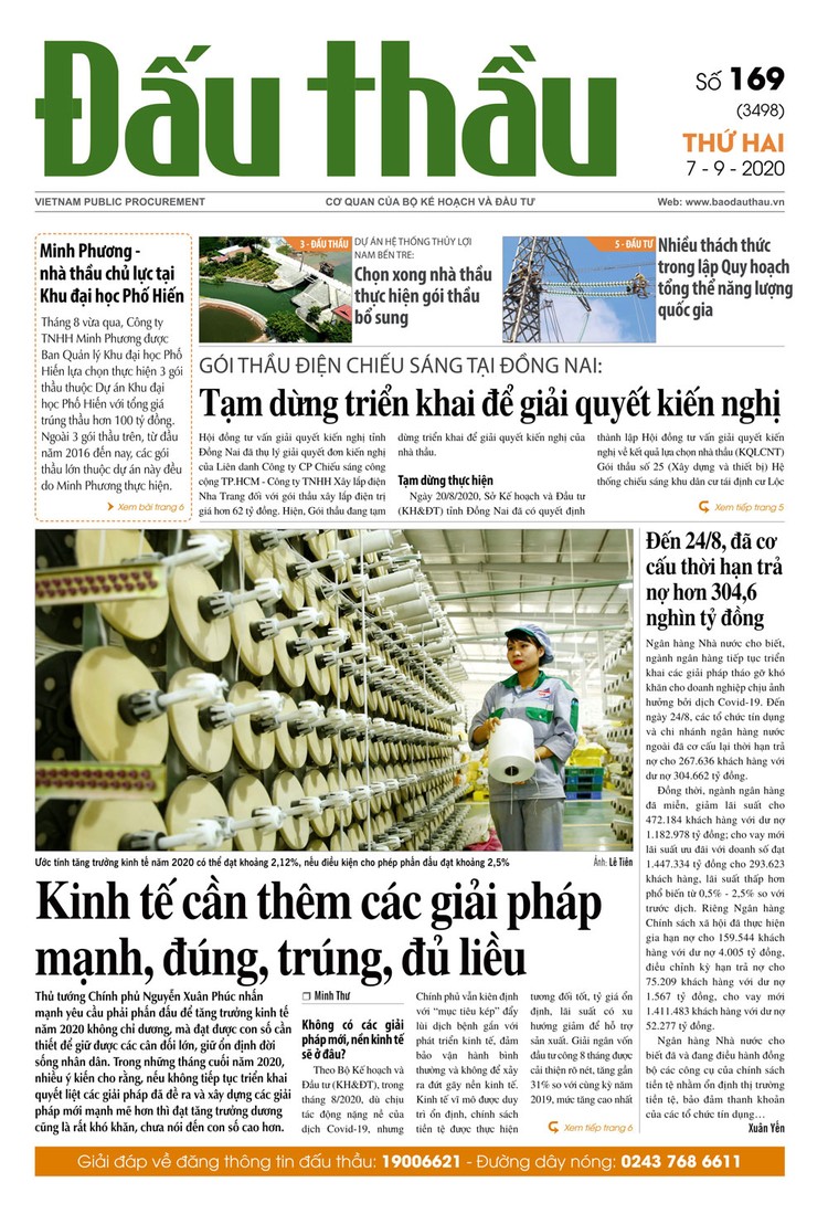 Báo Đấu thầu số 169 ra ngày 7/9/2020