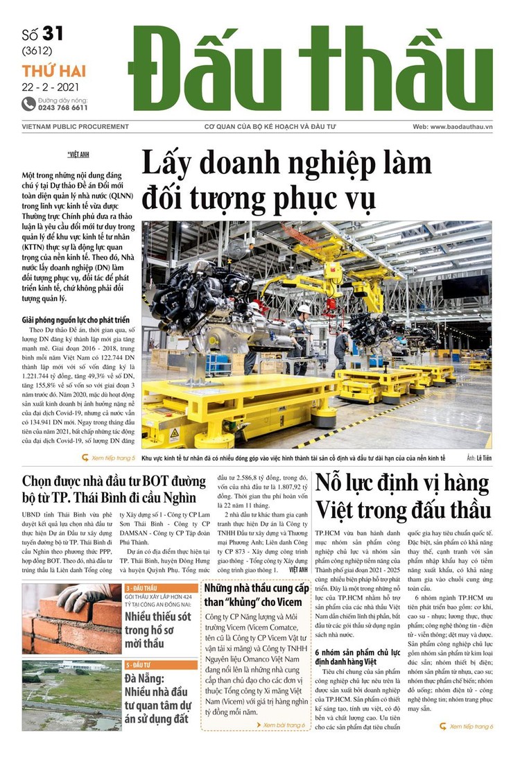 Báo Đấu thầu số 31 ra ngày 22/2/2021