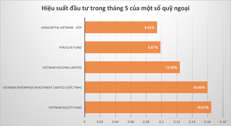 Hiệu suất đầu tư trong tháng 5 của một số quỹ ngoại.