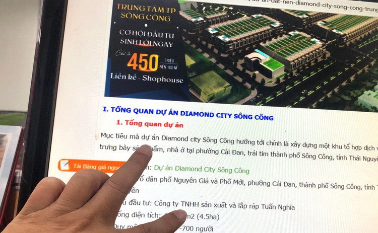 Dự án Khu đô thị Diamond City Sông Công từng được nhiều trang thông tin điện tử giới thiệu nhà đầu tư là Công ty TNHH Sản xuất, Lắp ráp Tuấn Nghĩa. Ảnh: Nhã Chi