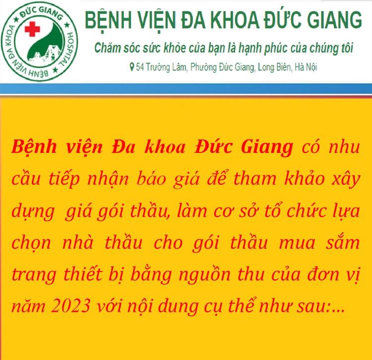 Bệnh viện Đa khoa Đức Giang thông báo mời chào giá trang thiết bị y tế