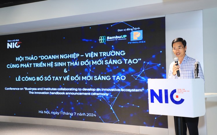 Hội thảo "Doanh nghiệp - Viện trường cùng phát triển hệ sinh thái đổi mới sáng tạo" ngày 1/7/2024. Ảnh: NIC