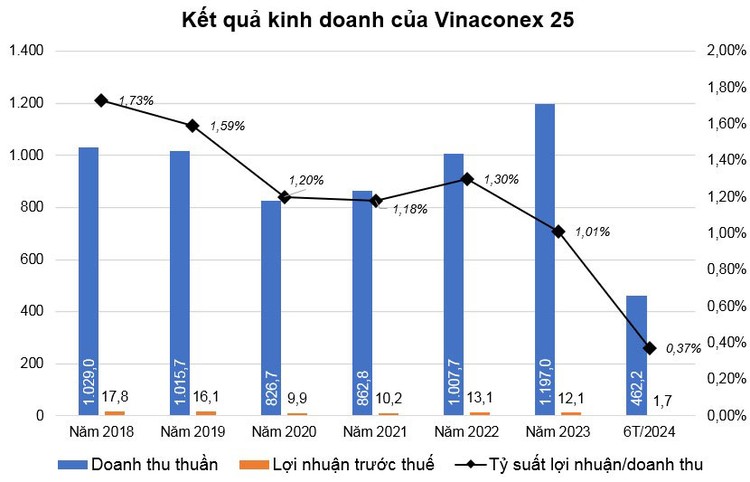 Đơn vị tính: tỷ đồng (Nguồn: Báo cáo tài chính của Vinaconex 25)