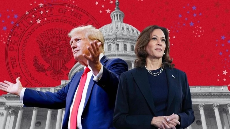 Cuộc đua vào Nhà Trắng năm nay giữa ông Donald Trump và bà Kamala Harris dự báo sẽ là diễn ra rất sít sao. (Nguồn: The Australian)