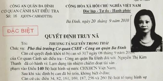 Quyết định truy nã Thanh của cơ quan điều tra