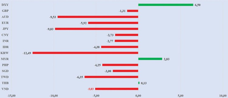 Tỷ giá đồng nội tệ so với USD năm 2024 (%) - Nguồn: Bloomberg, BIDV Research, Ngân hàng Nhà nước