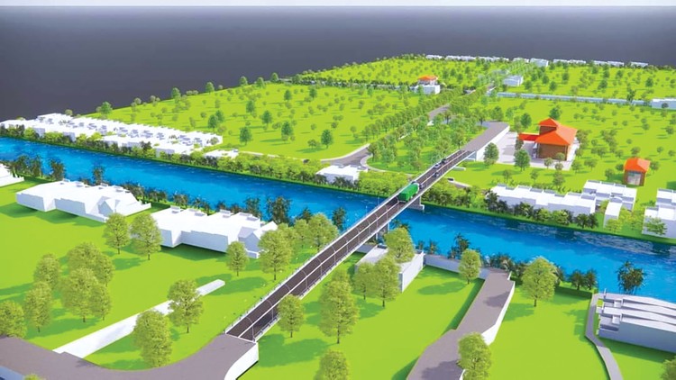 Gói thầu số 20 Thi công hạng mục cầu và đường thuộc Dự án Cầu Kênh 3, huyện Tân Hiệp, tỉnh Kiên Giang có giá 80,785 tỷ đồng. Ảnh: Trung Hiếu